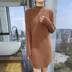 秋冬季新款舒适时尚百搭半高领貂绒裙，女装针织衫/毛衣，冬贝尔貂绒