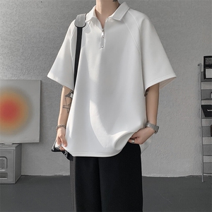 8XL-M半拉链t恤短袖POLO衫男款夏季美式翻领宽松大码半袖DT008P45,明星破洞衣服搭配图片