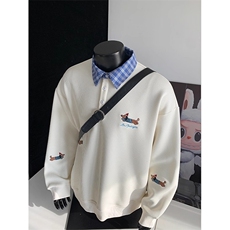 假两件格子polo衫卫衣男款春秋华夫格翻领宽松休闲衣服WB555-P35，男装Polo衫，星座412-1