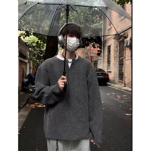 美式复古麻花设计感毛衣男女情侣慵懒高级感亨利领宽松套头针织衫图片