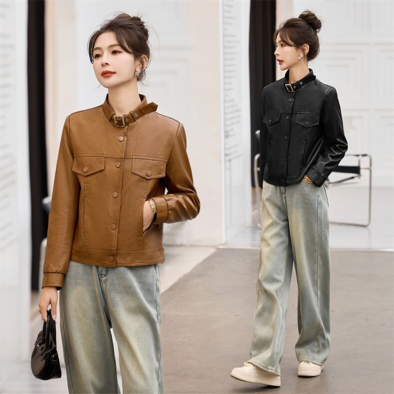 海宁真皮皮衣女外套2025年新款春秋小个子短款女士休闲绵羊皮夹克,女装皮衣,臻衣坊