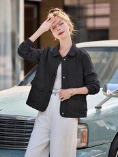 粉色菱格小香风短外套女2026春秋新款洋气减龄小个子休闲百搭上衣，女装短外套，余墨