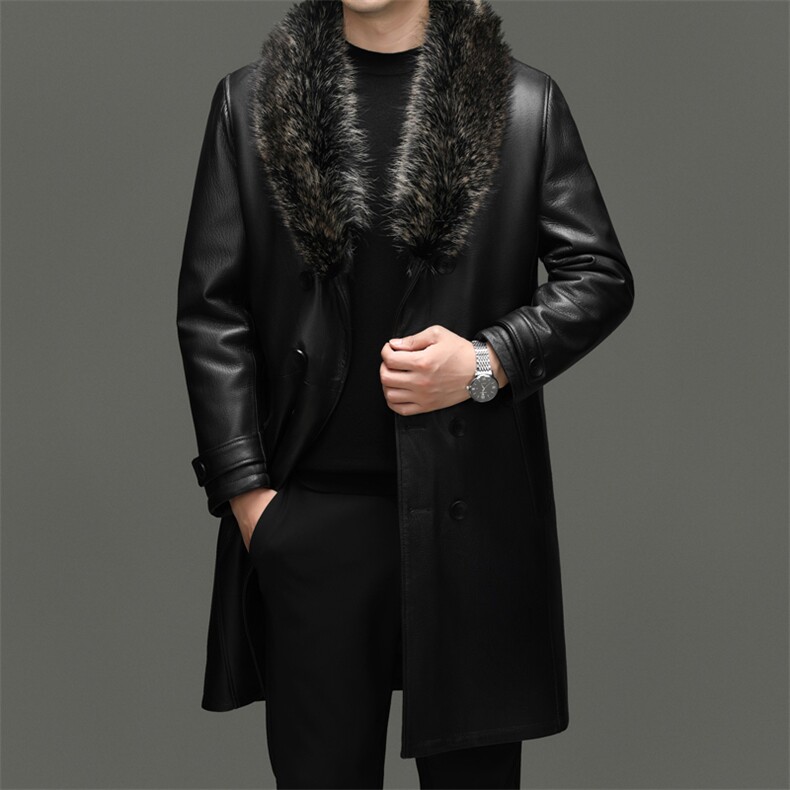 BG-FJ2320海宁男式山羊皮真皮皮衣男水貂内胆貉子毛领风衣皮克服,男装风衣,电商B360A（原721A）