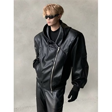 嘻哈街头拉链解构连帽皮衣外套男小众宽松PU皮夹克PHT97，男装夹克，星座1116A（原606A-3）