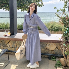春款条纹衬衫+半身长裙两件套两种穿法设计2C239-H61-P175-K268，女装套装/套裙，2C239