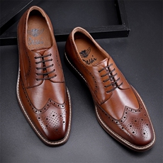 男士商务休闲雕花英伦布洛克皮鞋男韩版高端尖头进口牛皮男鞋，男鞋皮鞋，钱塘6003（原4033）