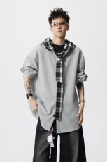 WY10143-特p49控88设计感高质感大帽子连帽格子撞色大码卫衣男，男装卫衣，电商A059