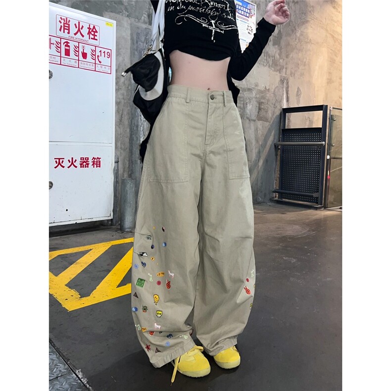 美式印花宽松弯刀裤男女秋冬高街cleanfit休闲阔腿裤LB30966-P67,男装休闲裤,星座1008