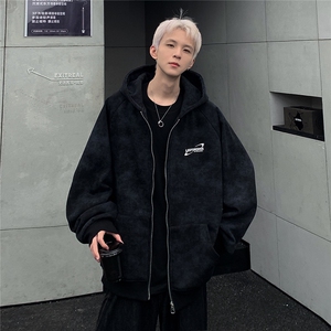 扎染连帽开衫男2025秋冬插肩袖复古做旧脏脏连帽拉链开衫JK92-P68图片