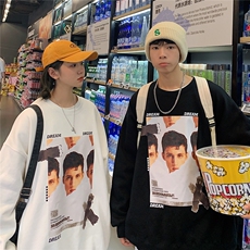 EY71春季新款港风男女潮设计印花圆领长袖卫衣情侣装班服P43，男装卫衣，电商C306-1