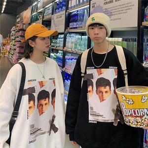 EY71 春季新款港风男女潮设计印花圆领长袖卫衣情侣装班服 P43图片