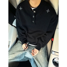 1506-1/MMY051/P57绣毛衣男士情侣痞帅纯色慵懒风针织衫痞帅上衣，男装针织衫/毛衣，星座1506-1