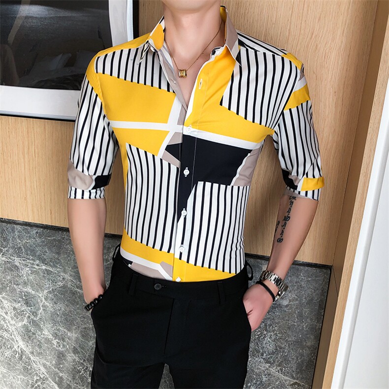 233-P552025新款潮流条纹衬衫男士中袖韩版衬衣上衣,男装衬衫,星座312A-5