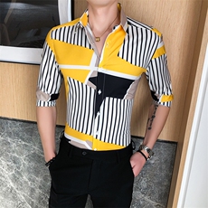 233-P552025新款潮流条纹衬衫男士中袖韩版衬衣上衣，男装衬衫，星座312A-5