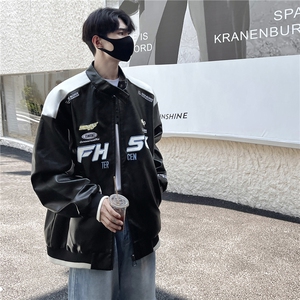 高品质拼接机车宽松皮衣外套男防水夹克棒球服JK204主推差价大图片