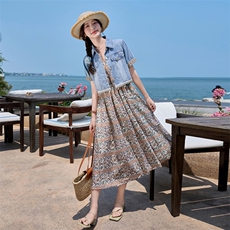 2025夏季新款现货花边连衣裙配牛仔两件套2C056-9507-P155-K218，女装连衣裙，2C256