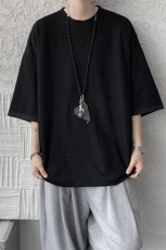 T10137-特批33控68开口笑高品质夏季大码短袖破洞潮流百搭T恤，男装T恤，电商A059