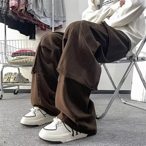 美拉德纯棉多口袋美潮小众工装裤美式复古痞帅炸街裤子K205p58,冬天男士衣服搭配技巧视频图片