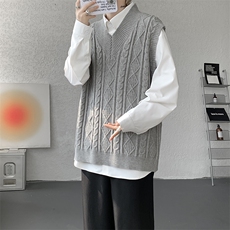 韩系叠穿复古麻花针织衫马甲男学院风早秋穿搭上衣服背心9097P58，男装背心/马甲，电商B312