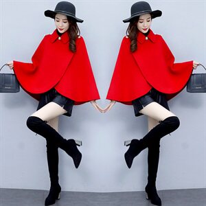 时尚百搭斗篷式毛呢大衣女秋冬季新款宽松显瘦披肩外套图片