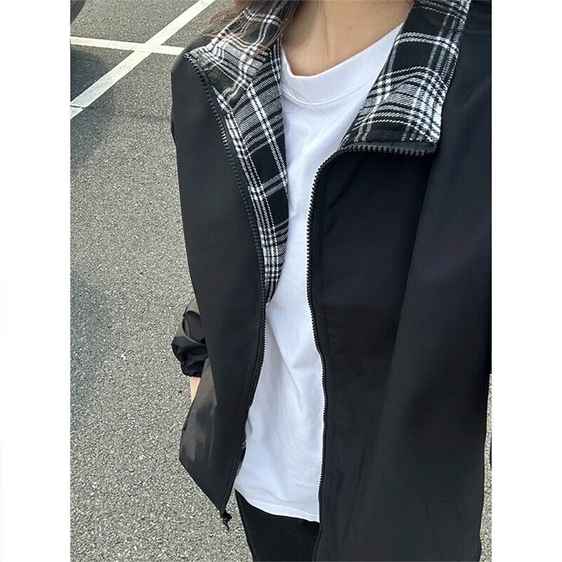 cleanfit撞色拼接夹克男款春秋格子翻领骑行服美式复古设计感外套,男装夹克,星座506A