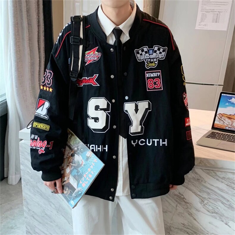 美式高街字母刺绣棒球服男女潮牌宽松情侣休闲夹克外套J1296-p76,男装夹克,星座1008-2