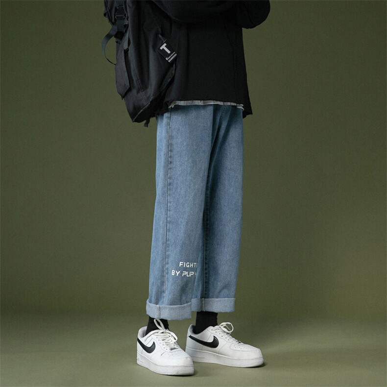 k715-p45-控58 美式中性高阶港风中性ins宽松大码肥仔破洞牛仔裤图片