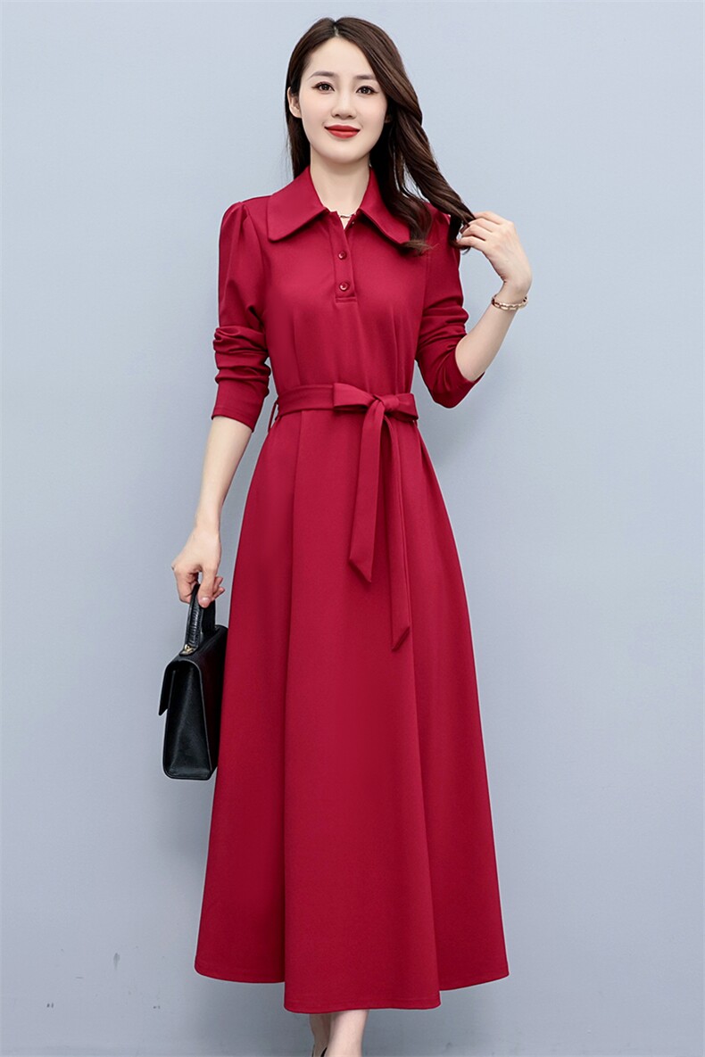 高级感长袖衬衫连衣裙女2023春秋新款高端气质修身显瘦过膝长裙子,女装大码女装,琦鑫阁（原依鑫阁）