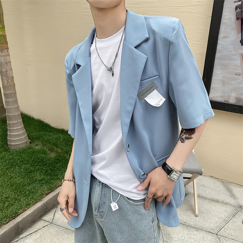 社会风秋宽松纯色贴标休闲西装夹克外套B297-7711-P75控105图片