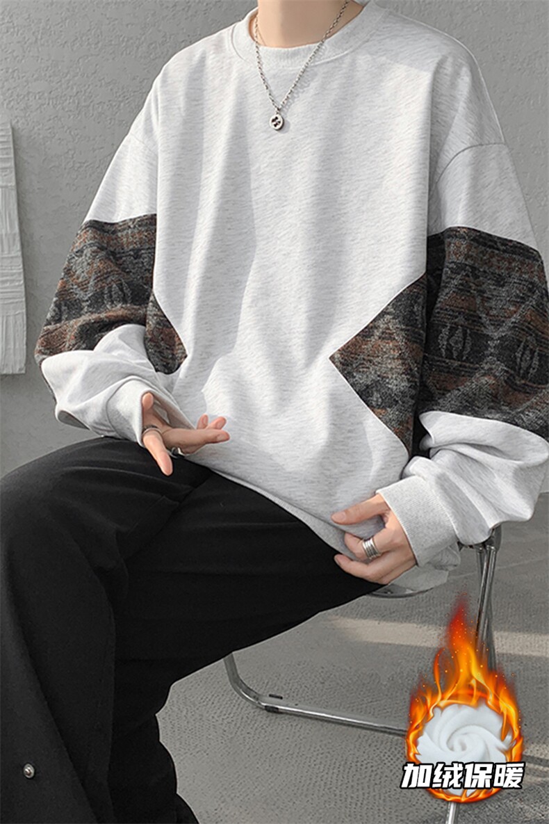 8XL-M民族风加绒加厚卫衣男款冬季拼接套头衫特大码外套WY005P58,男装卫衣,电商B312