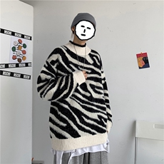 秋冬新韩版宽松黑白斑马纹套头慵懒风毛衣男女ins针织衫T806-P75，男装针织衫/毛衣，星座1501
