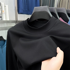 半高领纯色丝光棉长袖t恤男纯棉中领打底衫春秋男装基础内搭秋衣，男装T恤，电商B212（原钱塘6029）