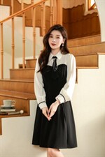 秋装新款 假两件拼接气质连衣裙,女装连衣裙,忆思妤