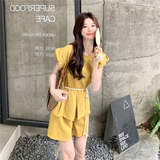 夏装韩系收腰绑带亚麻短袖+短裤两件套2C239-H87-P145-K218，女装套装/套裙，2C239