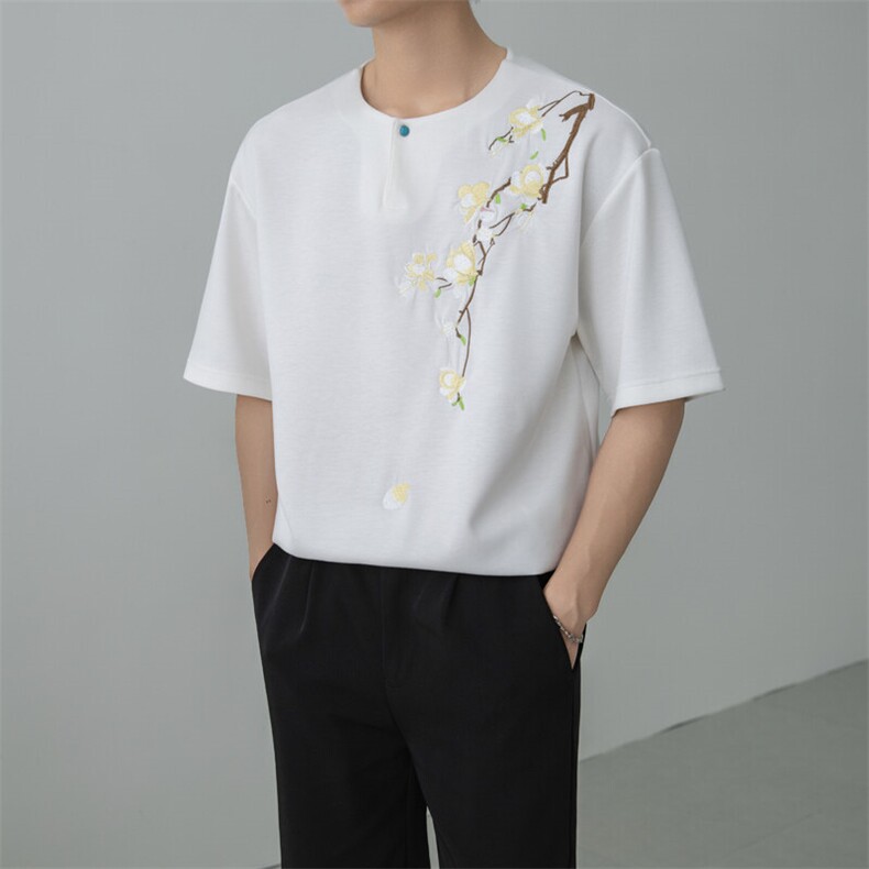 小伙纯色重工T恤男休闲宽松风刺绣衬衣轻熟风A236-82572-P55,男装T恤,电商A236