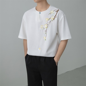 小伙纯色重工T恤男休闲宽松风刺绣衬衣轻熟风A236-82572-P55图片
