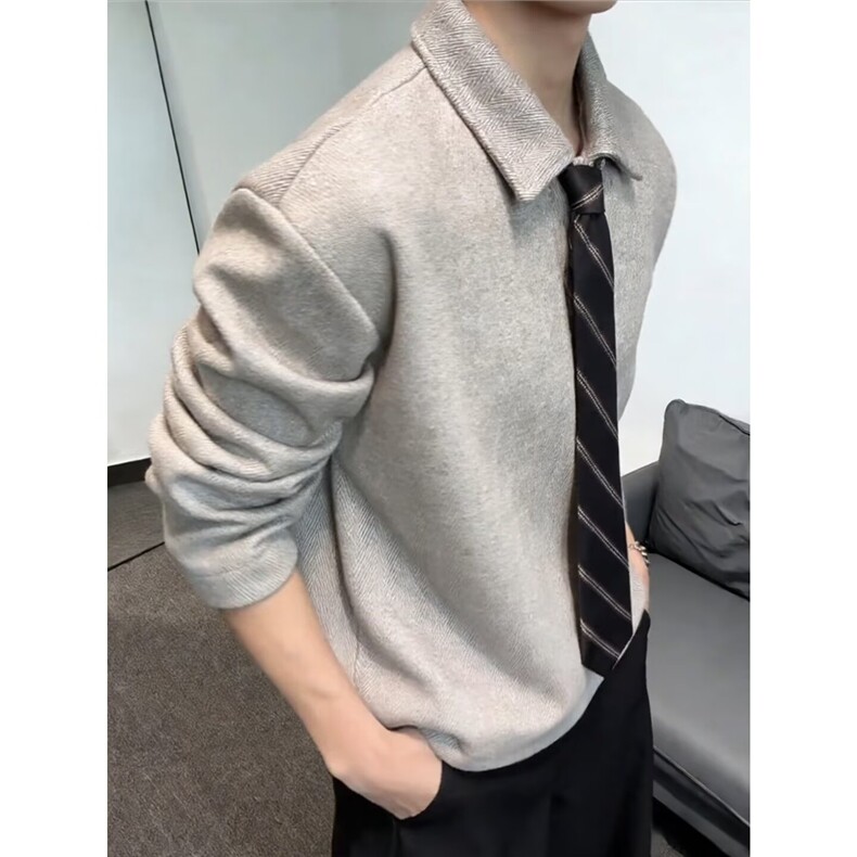 HY12-P47老钱风领带妮子翻领卫衣男款秋冬正肩内搭上衣,男装卫衣,电商B323A