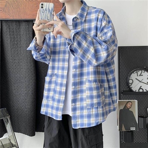 春夏 港风格子衬衫宽松休闲外套潮牌学生长袖衬衣美式 H211/P45图片