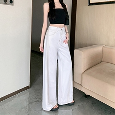 AK2179-P56明线分割白色牛仔裤梨型身材宽松直筒阔腿裤，女装休闲裤，星座617A-2
