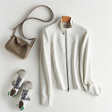 2025年秋季时尚百搭通勤休闲立领修身，女装短外套，致织羊绒