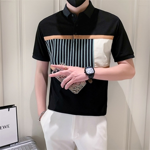 2025新款夏季T恤男Polo衫短袖潮牌拼接半袖体恤 A313-1-32321-P48图片
