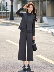 主推现货简约领型凸显女人味衣摆木耳边凸显层次感时尚休闲三件套，女装套装/套裙，尚娜萱