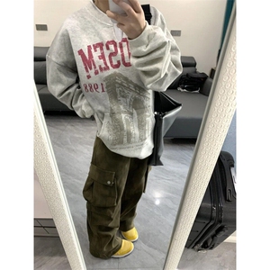 WY7062LL-特P46  cleanfit领口假两件做旧卫衣男春秋打底上衣图片