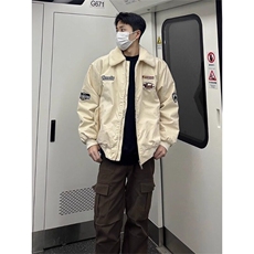 加绒加厚羊羔绒外套男款冬季美式摇粒绒棒球棉服翻领刺绣保暖棉衣，男装棉衣，星座908-1