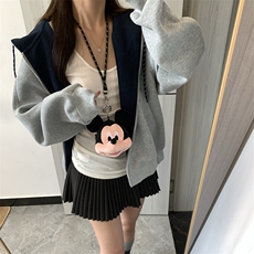 抖音得物二开美式高街重磅结构双层撞色连帽卫衣开衫外套W116，女装短外套，电商A486-1
