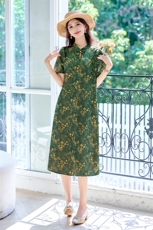 新中式连衣裙女2025年夏季新款国风复古印花盘扣改良短袖旗袍裙子，女装连衣裙，罗得堡