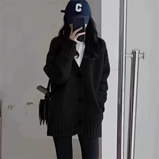 2025年秋季新款百搭女士长袖带兜系扣V领针织开衫，女装针织衫/毛衣，佑昭祥羊绒