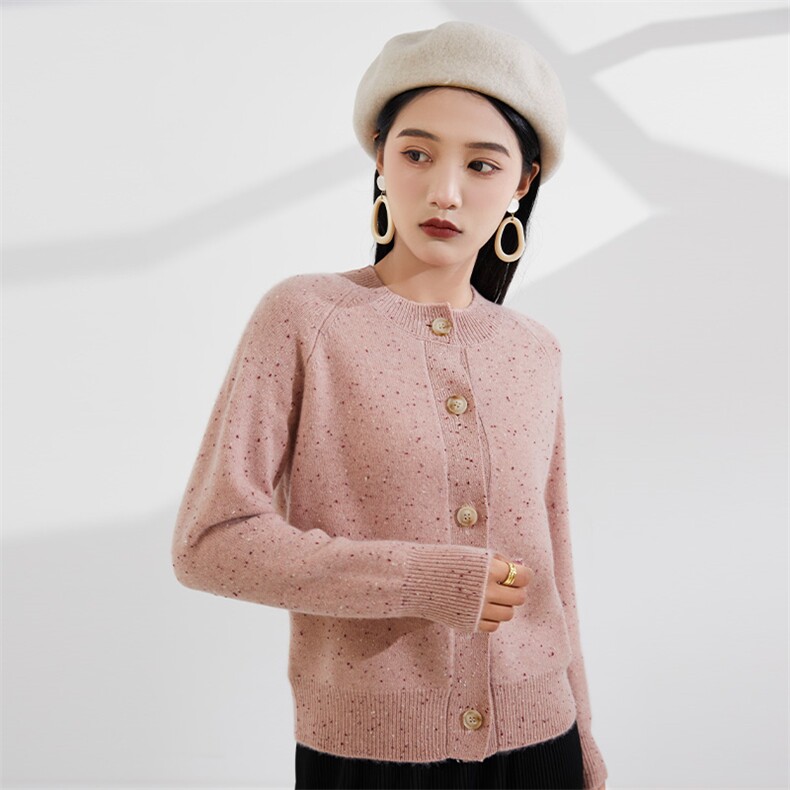 秋冬季新款女时尚百搭女士圆领彩点羊绒开衫,女装羊绒衫,恒爱羊绒