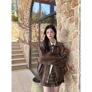 复古短款皮衣外套秋冬2025新款美式机车夹克上衣潮Y1022-P90网图图片