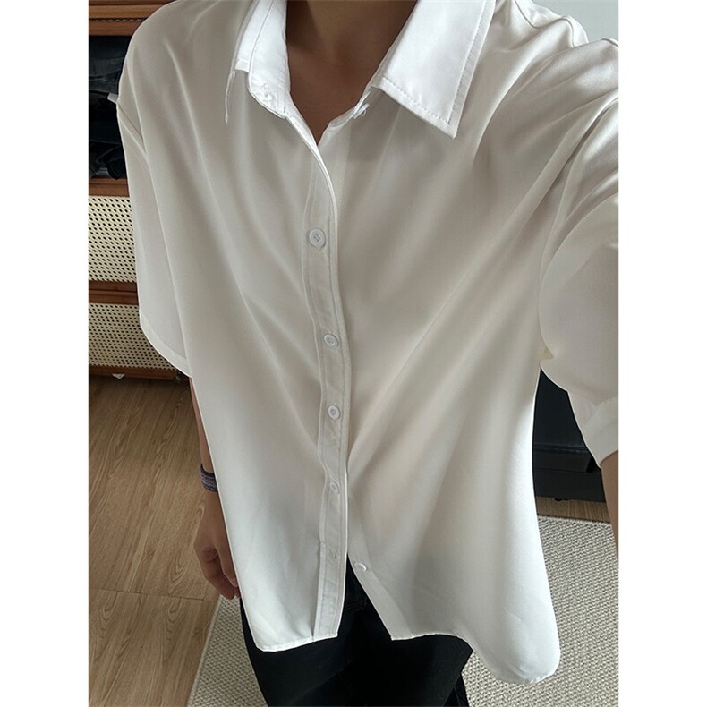 薄款冰丝短袖衬衫男简约纯色垂感休闲痞帅衬衣 CS288-P20图片